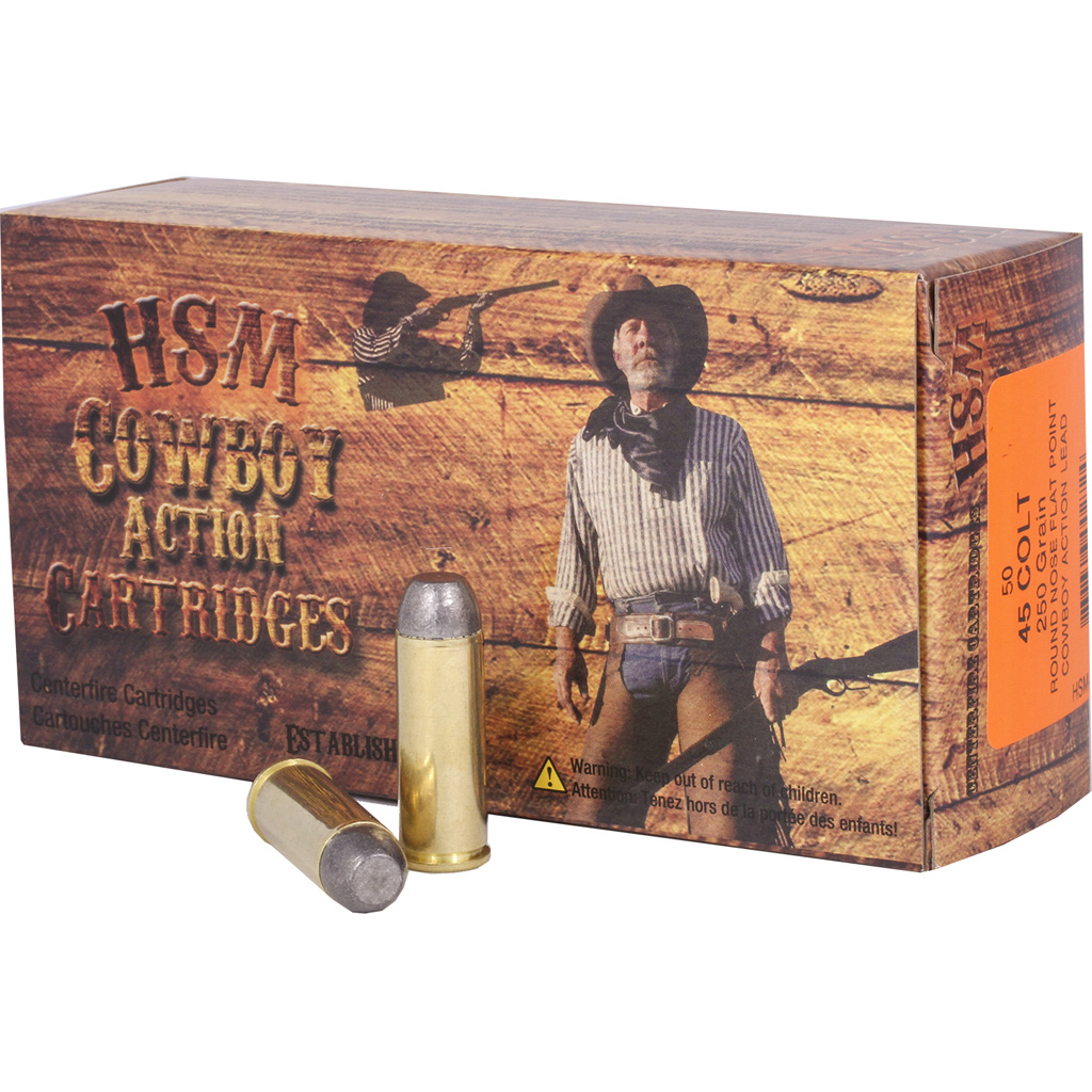 HSM Cowboy Action Hard Cast Handgun Ammunition 45 Colt 250gr RNFP 860 fps 50/ct HSM Cowboy Action Hard Cast Handgun Ammunition 45 Colt 250gr RNFP 860 fps 50/ct